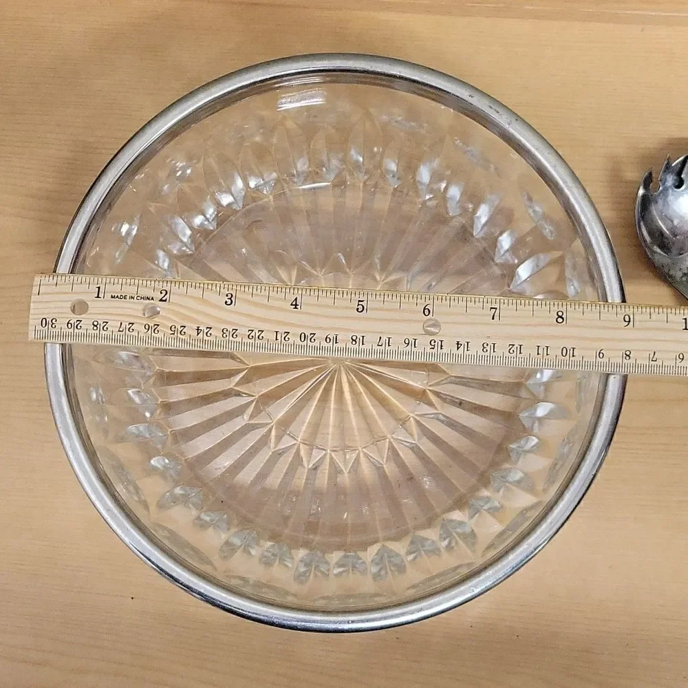 ‎Beautiful Vintage MCM  Lead Crystal Bowl Silver Plated Rim